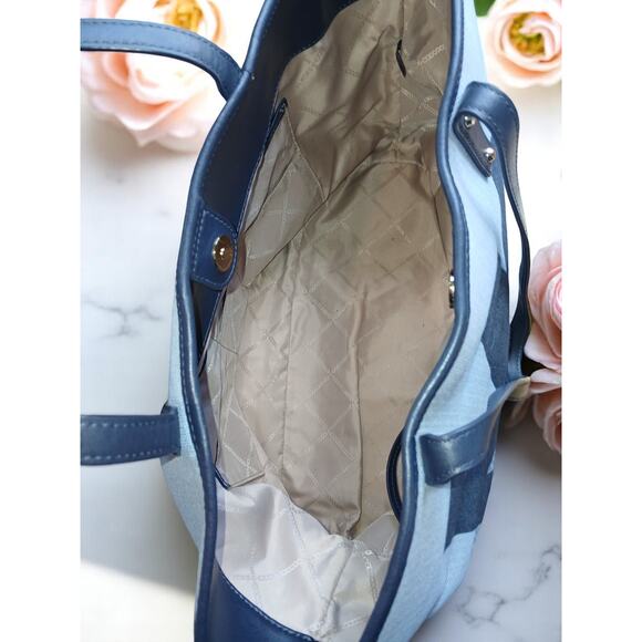 Michael Kors Carter Denim MK Open Tote Designer Logo print Large blue bag - Picture 3 of 12